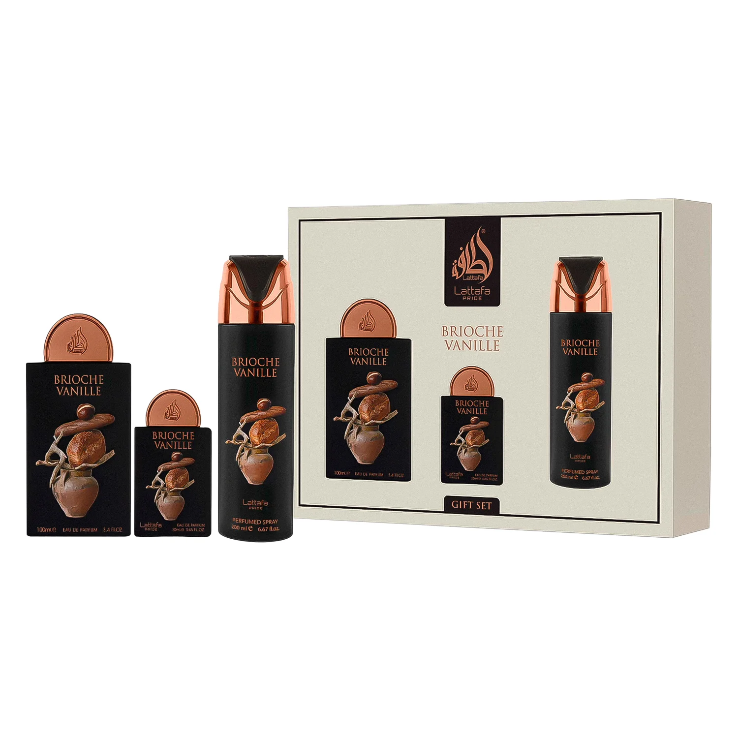 Kit Lattafa Pride Brioche Vanille Gift Set Eau de Parfum Unissex - 3 Unidades