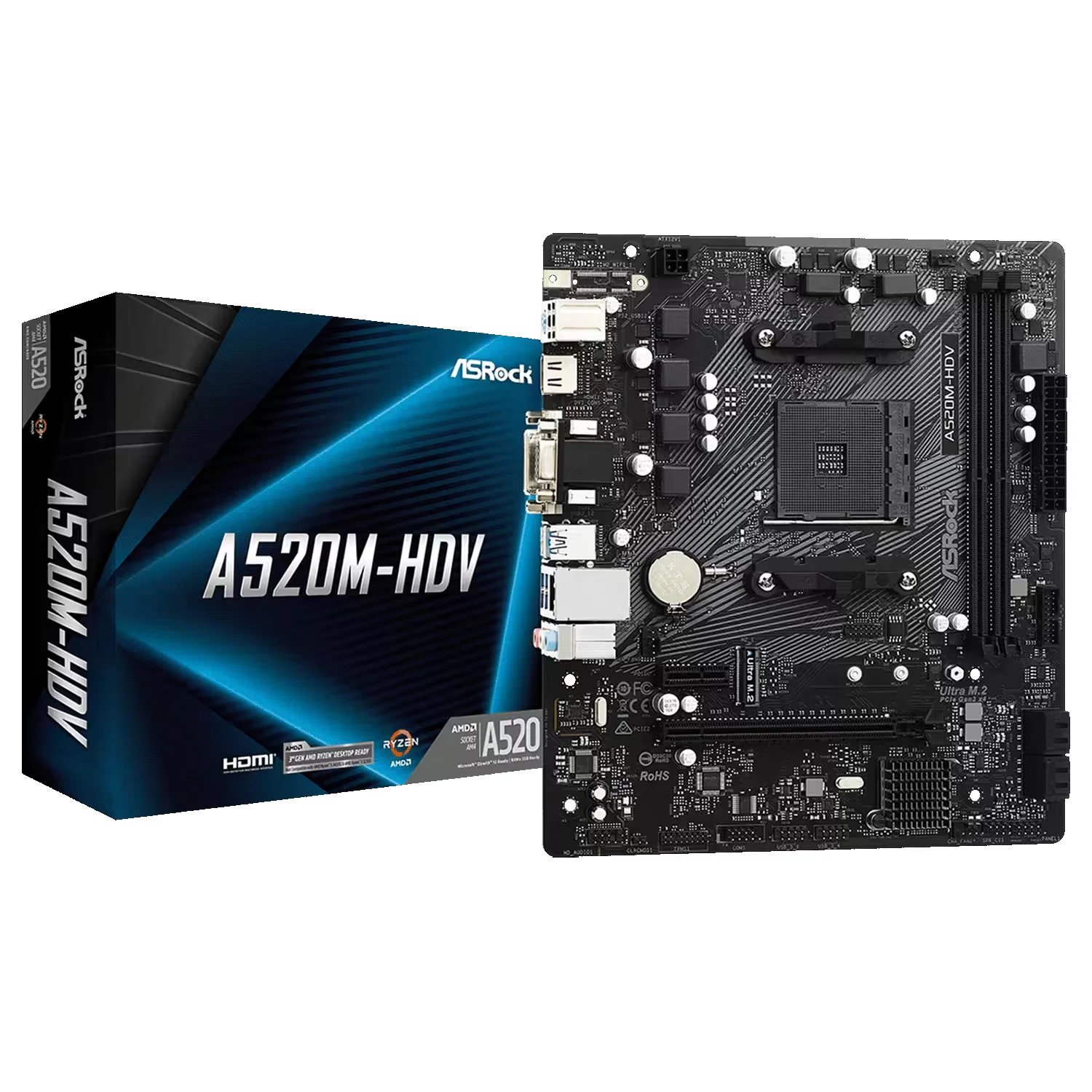Placa Mãe Asrock A520M-HDV DDR4 Socket AM4 Chipset AMD A520 Micro ATX